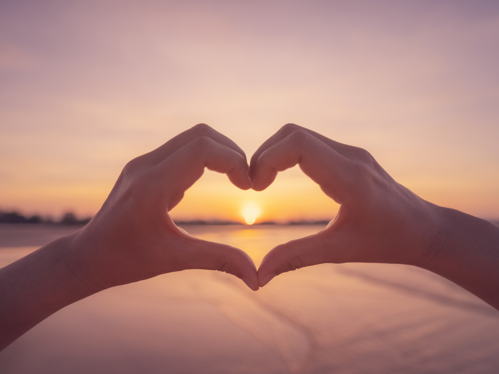 Heart hand & sunset