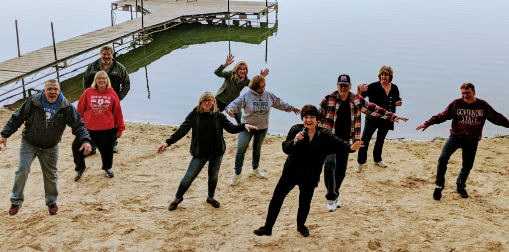 line dancing on beach